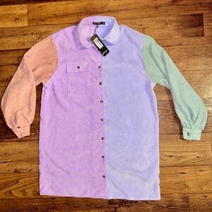 Nasty Gal ~ Size 4 ~ Corduroy Multi- Color Block ~ Oversize Shirt Dress ~ New
